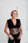 Genevive Top (Pink, Black and Silver)